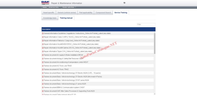 DAF Rapido RMI EPC Online Parts Catalog & Service Information
