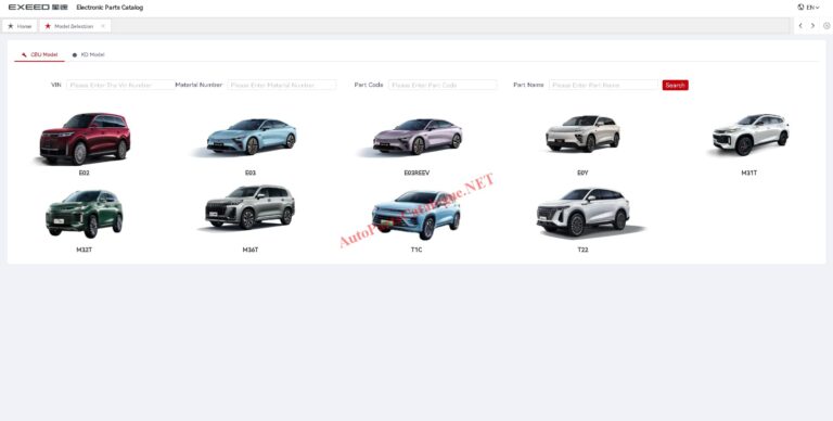 Exeed EPC CBU Model tab view