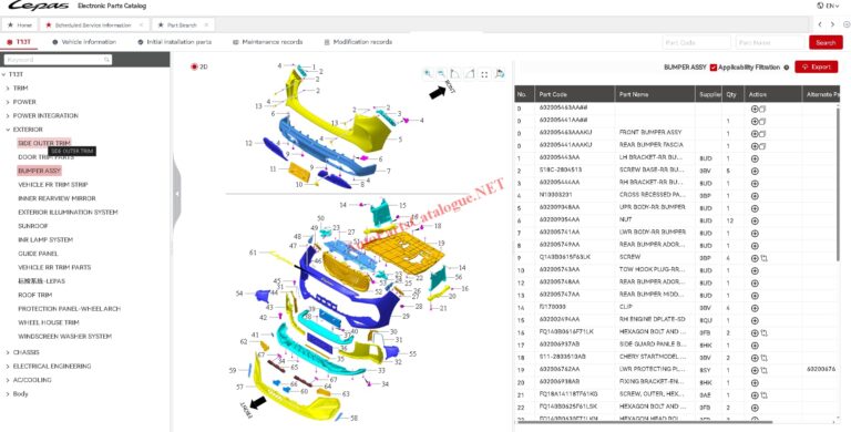 LEPAS L6 OEM part numbers search screen
