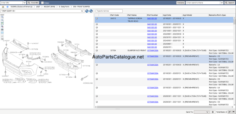 Subaru Snap-on EPC Subaru of America 2027 Ascent parts catalog