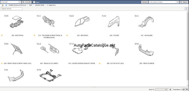 Subaru Snap-on EPC body parts illustration with callout numbers