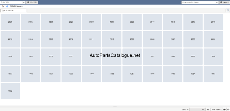 Subaru Snap-on EPC VIN information panel with chassis number lookup