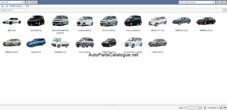 Subaru Snap-on EPC VIN information panel with chassis number lookup