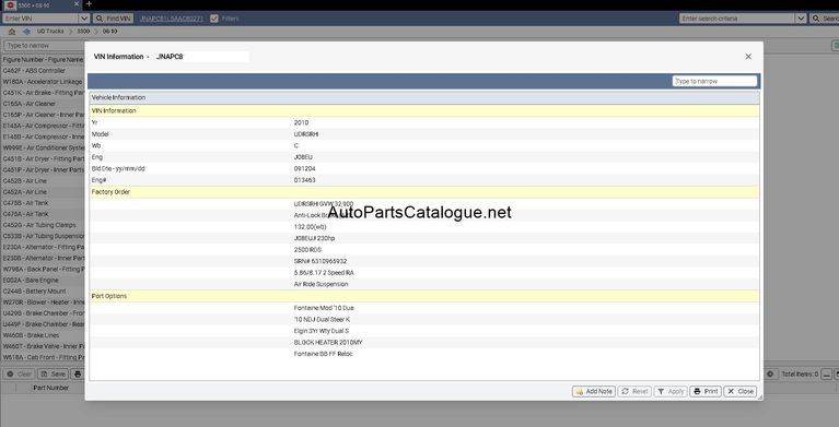 UD Trucks Snap-on EPC VIN information with engine GVW rear axle